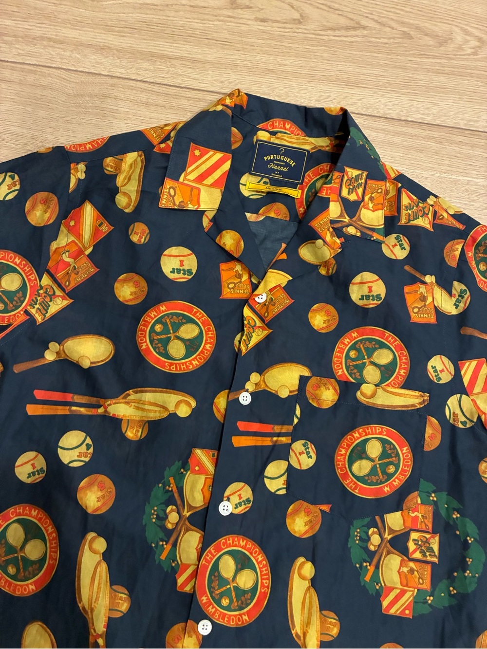 NEW Portuguese Flannel Men’s Tennis Camp Collar Shirt Button Up Size M